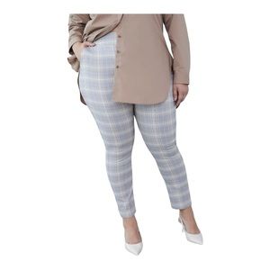 Penningtons Pull On Ponte Pants Women’s Size 32 5X Beige Tan Plaid Stretchy